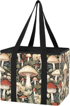 Mushrooms Reusable Grocery Bags Large Shopping Tote Bag with Reinforced Bottom Board, Water Resistant Foldable Storage Bags f