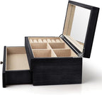 Meangood Jewelry Box Organizer for Women, 2 Layer Large Jewelry Storage Case, Rustic Wooden Jewelry Box with Mirror & Ring Tr