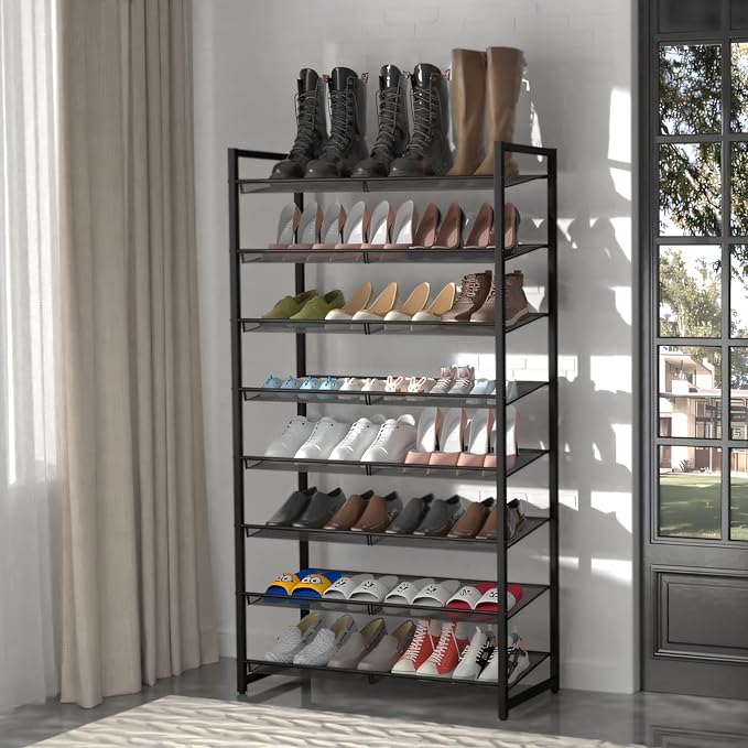 Shoe Rack, 8-Tier Metal Shoe Organizer, Tall Shoe Rack for Closet,entryway,Garage, with Adjustable Flat or Angled Shelves, 32