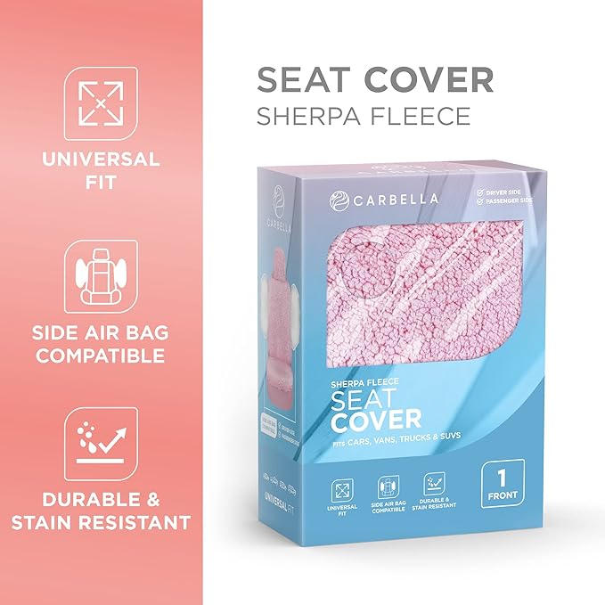 Carbella Plush Sherpa Fleece, 2 Pack Pink Seat Cover for Cars with Soft Cushioned Touch, Cute Automotive Interior Protector f