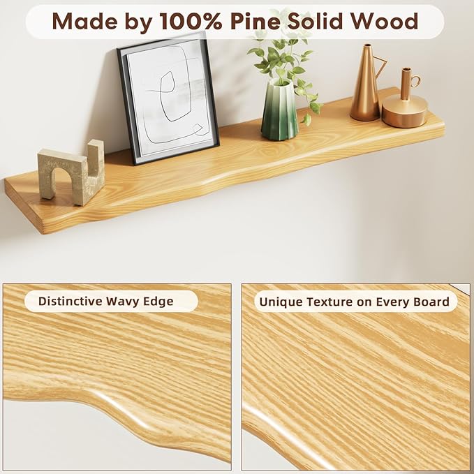 Floating Shelves for Wall Rustic Farmhouse 36 Inch Floating Shelf Bathroom Wooden Shelves for Wall Mounted Live Edge Pine She