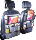 2PCS Car Seat Back Organizer, Waterproof Vehicle Storage Bag with Touch Screen Tablet Holder & 9 Pockets, Auto Kick Mats Back Seat Protector for Kids, Universal Travel Accessories (Gray/Small)