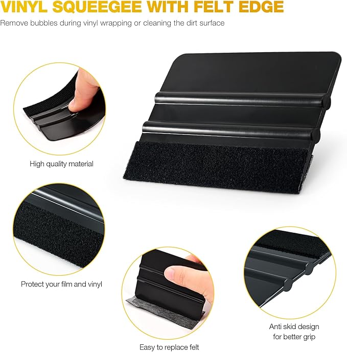 Gomake Vinyl Wrap Tool Set Window Tint Kit,Window Tint Tools Small Rubber Squeegee, Car Window Tint Application Kit,Vinyl Wrap Tools Felt Squeegee for Car Wrapping,Window Cleaning