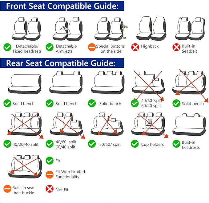 Foneso Car Seat Covers, 100% Breathable with Composite Sponge Inside, Airbag Compatible Universal Fit Accessories Auto for Ca