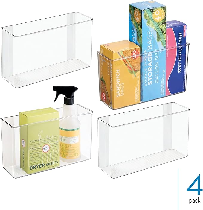 iDesign Adhesive Organizer Bin - Damage-Free Hanging for Kitchen, Bathroom, or Office - Set of 4 - Clear