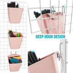 G.CORE Large Grid Wall Bins - 6Pack Pink Gridwall Accessories Hanging Cups with Back Hooks - Plastic Grid Wall Panels Organiz