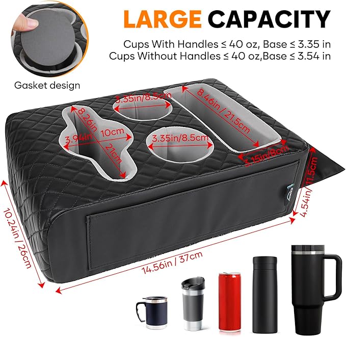 Back Seat Cup Holder for Car, Truck Bed Organizer, Car Truck Boat Organizer, Couch Cup Holder Expander Tray Holds Fit for Coffee Drink Food Snacks Remote with Side Pockets