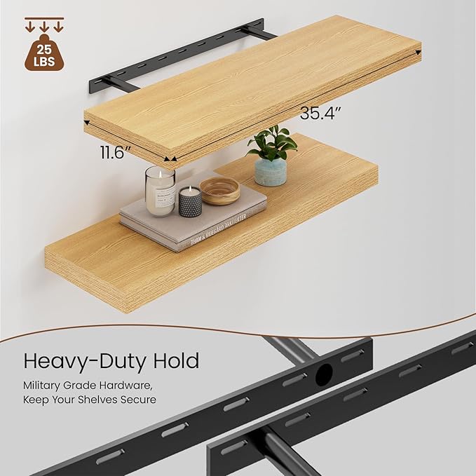 Heimlove 36 Inch Wall Shelf Bathroom Shelves Set of 2, 12" Deep Floating Shelves for Wall, Wall Mounted Shelves for Books Liv