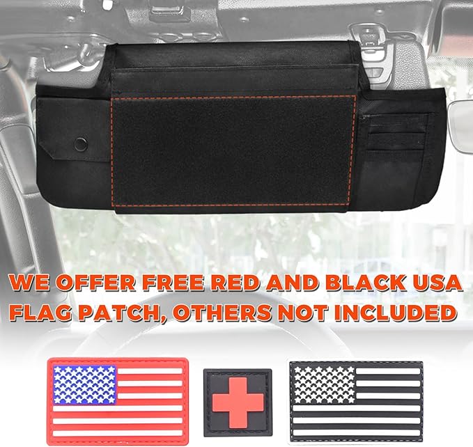 Sun Visor Organizer Compatible with Wrangler JL & JT 2018-2025, Driver's Side Front Tactical Visor Storage Molle Webbing Visor Storage, car Sunglasses Clip, Multi-Pocket