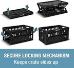 CleverMade 60L Collapsible Utility Crate (66 lb Capacity), Heavy Duty Folding Storage Crate, Stackable Plastic Organizer for 