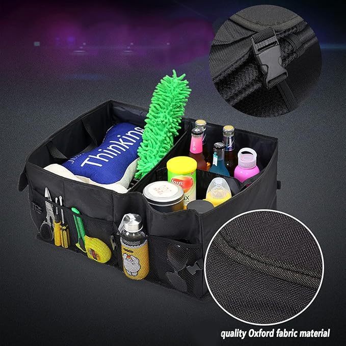 51L Large Capacity Trunk Organizer for Car,Oxford Cloth SUV Trunk Organizer with 2 Pocket and 4 Net Storages Tools Toys