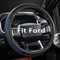 West Llama Customized Auto Car Steering Wheel Cover for Ford F-150, F-250, F-350, Expedition(Diamond Quilted - Black+Blue)