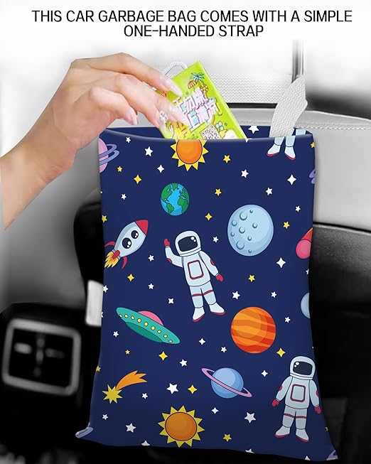 Car Trash Can, Durable Hanging Car Trash Garbage Bag, Cute Automotive Garbage Cans Organizer, Cute Blue Astronauts