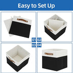 Temary 11 inch Cube Storage Bin 4 Pack Fabric Storage Cubes for Home, Fabric Storage Bin Storage Cube Bins with Leather Handl