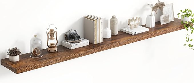 72 Inch Floating Shelves, 8 Inch Deep Floating Shelves for Wall, Hanging Shelf with Invisible Brackets, Deep Shelves for Bath