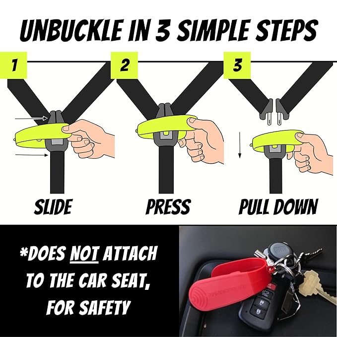 UnbuckleMe Car Seat Buckle Release Tool (As Seen on Shark Tank) - Easy Opener Aid for Arthritis, Long Nails, Older Kids - Button Pusher for Infant, Toddler Car Seats (2 Pack, Blue & Lime Green)
