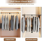 Pull Down Closet Rod Stainless Steel,35"-48" Adjustable Wardrobe Lift Rail Rod,60 lbs Load Capacity,Side & Back Mounted Close