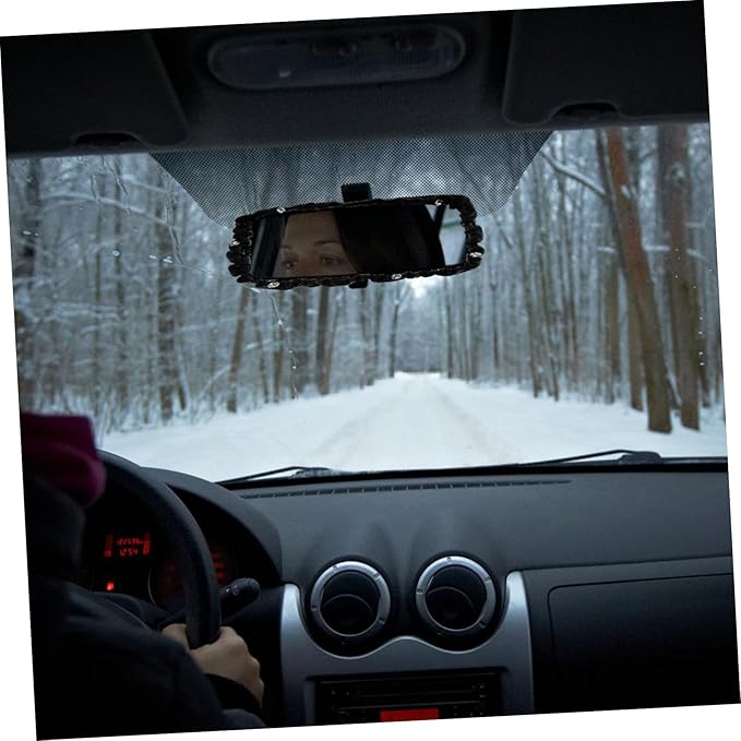 Cabilock Bling Rearview Mirror Cover Car Mirror Accessories Pu Scratch Resistant Elegant Car Interior