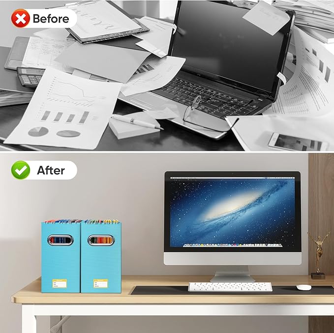 BALEINE File Organizer Box, Cardboard File Folder Organizer with Handle for Letter Size, Portable Collapsible Hanging Filing 