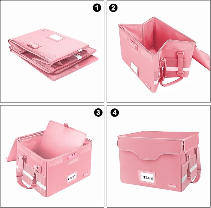 DocSafe Fireproof Document Box with Lock,File Storage Organizer with Zipper Pockets,Collapsible Portable File Box Home Office