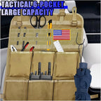Tactical Molle Panel Car Seat Back Organizer, Waterproof Car Front Seat Protector with Multiple Pockets, Universal Kick Mat for Kids/Pets, Vehicle Backseat Storage Bag for Most Cars (Khaki)