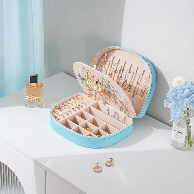 ProCase Travel Size Jewelry Box, Large Portable Seashell-Shaped Jewelry Case, 2 Layer Jewelry Organizer in PU Leather for Wom