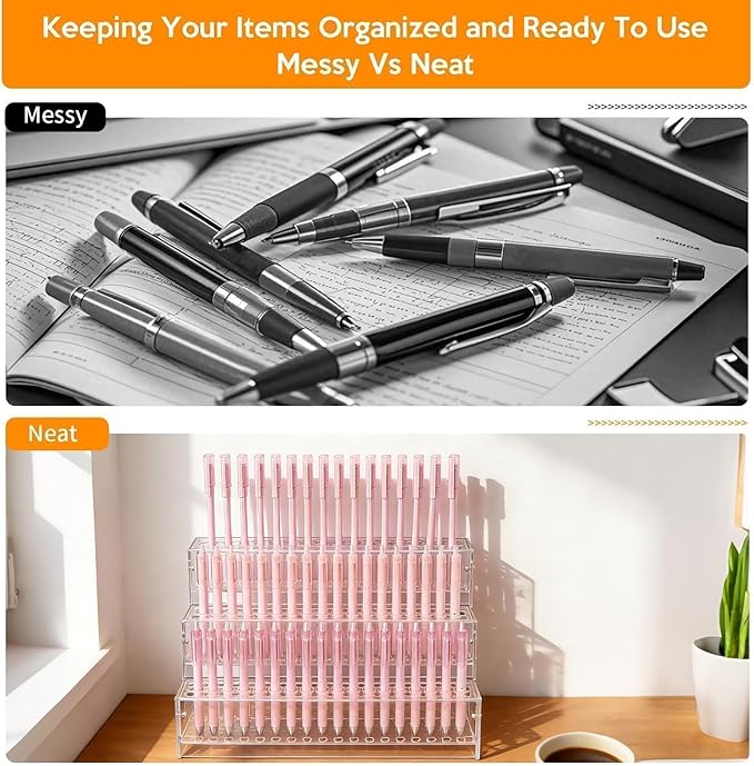 144-Slots Pen Holder for Craft Shows,3-Tier Acrylic Pen Display Stand Holders for Vendors,12mm Beadable Pens Display Beaded P