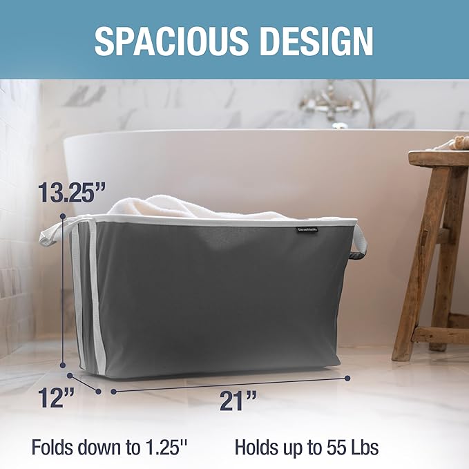 CleverMade Collapsible Laundry Basket 2 Pack – 60L (16 Gal) Foldable Clothes Hamper with Reinforced Handles, Space Saving Fab