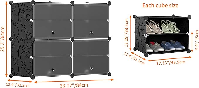 HOMIDEC Shoe Rack, 4 Tier Shoe Storage Cabinet 16 Pair Plastic Shoe Shelves Organizer for Closet Hallway Bedroom Entryway Bla