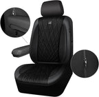 CAR PASS Luxury Faux Leather Car Seat Covers Front Seats, Breathable Soft Velvet Premium Automotive Seat Covers 2 Pack, Armre