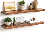 Fun Memories 30 Inch Floating Shelves, Rustic Solid Wood Wall Shelves Set of 2, 8 Inch Deep Floating Shelf for Bathroom, Bedr
