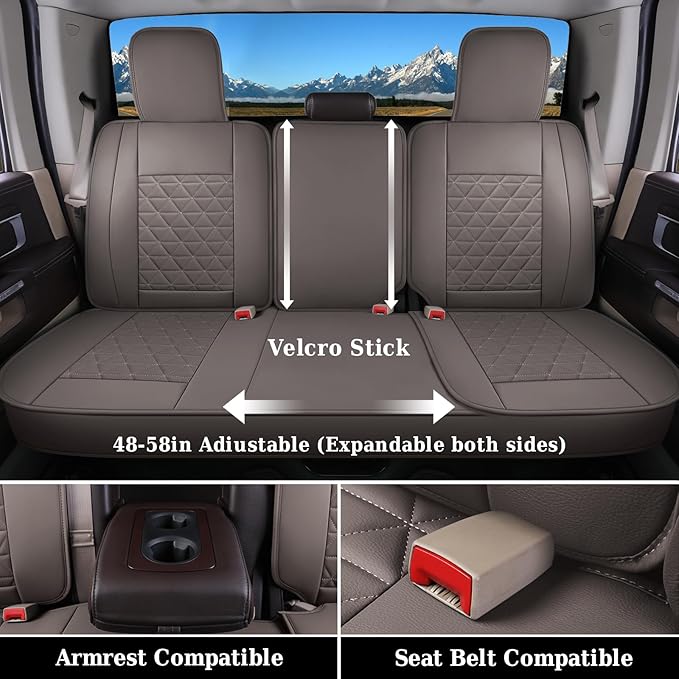 Coverado Leather Car Seat Covers, Waterproof Dooge Ram 1500 Seat Covers Compatible with 2002-2025 Dodge Ram 1500 2500 3500 wi