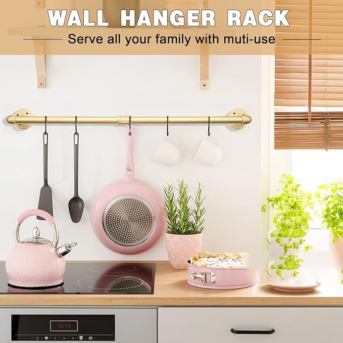 Gold Wall Mount Iaundry Drying Rack - 54" Pipe Garment Rack, Portable Heavy Duty Iron Closet Hanger Rod, Modern Metal Detacha