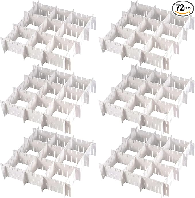 MUKCHAP 72 Pieces DIY Plastic Grid Drawer Organizer, 12.6 Inch Plastic Grid Drawer Dividers, Plastic Adjustable Drawer Divide