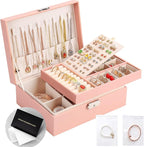 Jewelry Organizer Box, Leather Jewelry Box for Girls Gift Earring Organizer with Lock Double Layers Jewelry Case Removable Tr