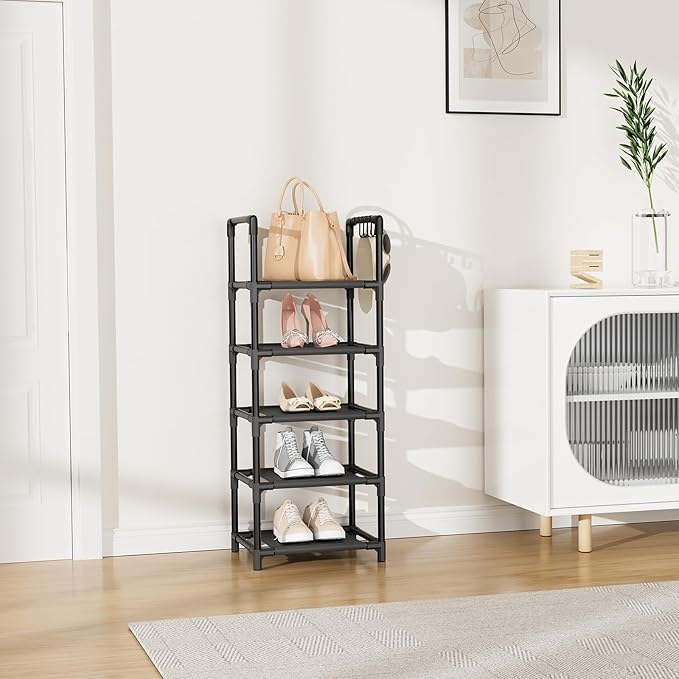 LANTEFUL Narrow Shoe Rack 5 Tier Shoe Shelf Storage for 5-10 Pairs Shoe and Boot, Sturdy Shoe Storage Space Saving Corner Sho