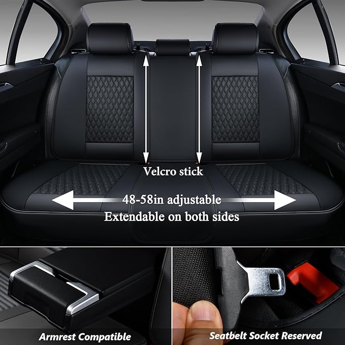 Coverado Rear Seat Covers, Leather Seat Cover for Car, Universal Waterproof Automotive Seat Cushion Protector for Most Cars T