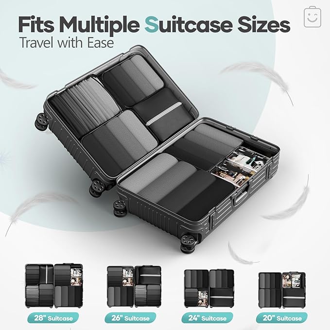 Veken 9/11 Set Compression Packing Cubes for Travel Essentials,Compressible Expandable Large Luggage Suitcase Organizer Bags 