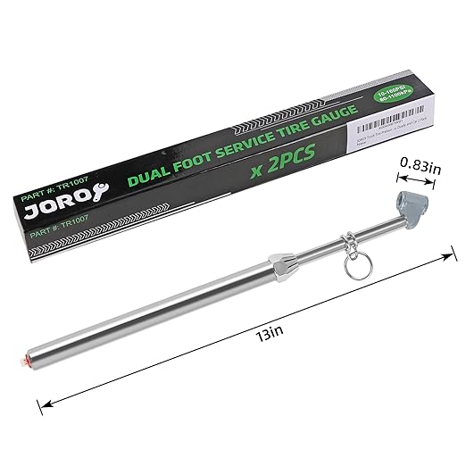 Heavy Duty Dual Foot Head Commercial Tire Pressure Gauge for Professional Tractor Trailer Drivers 10-160LBS Long Reach RV Tire Gauge, Dually and Car 2 Pack