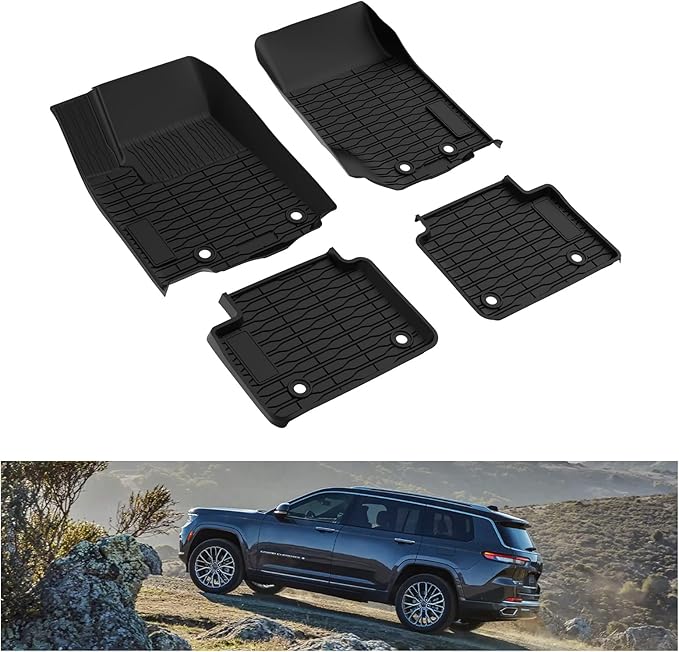KIWI MASTER Floor Mats for 2022-2026 New Jeep Grand Cherokee/ 4xe, Custom Fit All Weather Car Mats, Heavy Duty TPE Floor Liners, Front & Rear 2 Row, Black