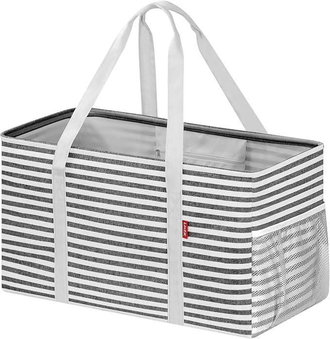 LHZK Standing Extra Large Utility Tote Bag with Metal Wire Frame and the Sides Rinforced, Extra Large Tote Bag with Handle,