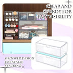 Kathfly 6 Pcs Medicine Cabinet Organizer Acrylic Stackable Clear Makeup Organizer with 2 Drawer 1 Storage Box 2 U Movable Par