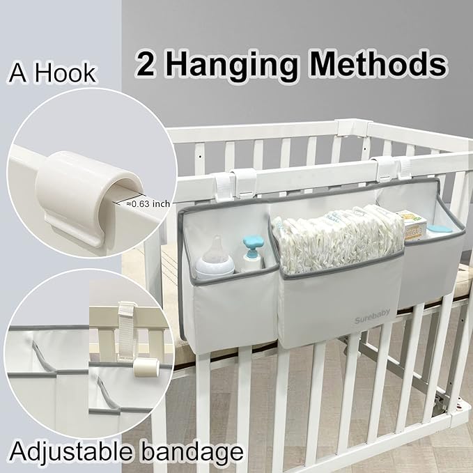 Hanging Baby Diaper Caddy, 3-in-1 Diaper Caddy Organizer Holder For Baby Crib, Nursery Organization Diaper Stacker Storage Fo
