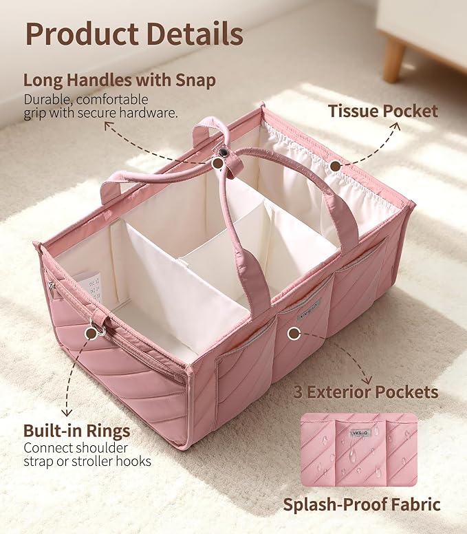 Extra Large Diaper Caddy Organizer – Big Nursery Storage Basket with Zipper Pocket, Shoulder Strap & Stroller Hooks, Water-Re