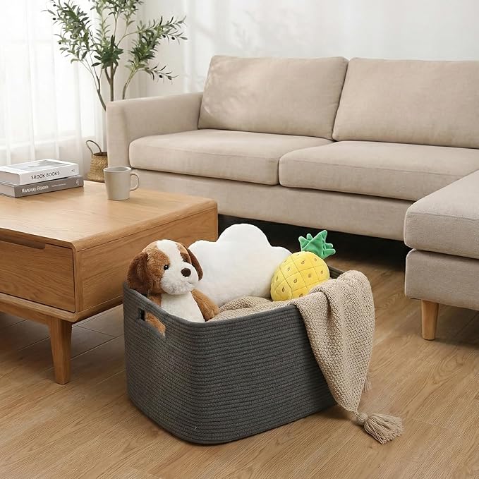 JMvicyroam Woven Blanket Basket,65L Large Storage Bin for Blankets Toys Clothes,Decorative Rope Basket for Living Room Bedroo