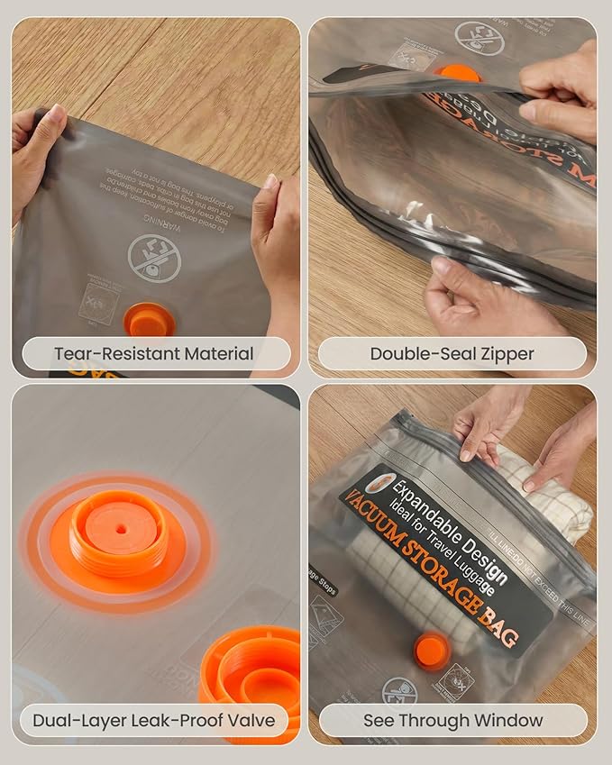 Travel Vacuum Bags for Clothing with Rechargeable Electric Pump, 12 Pack Compression Packing Storage Bags for Luggage and Sui