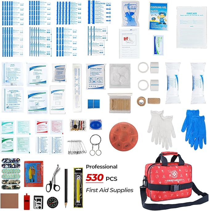 All-in-One Premium 530 Piece Emergency First Aid Kit, Large Medical Kit for Home, Car, Camping, Travel, Hiking, Sports & Outd