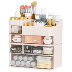 Pink Makeup Countertop Organizer,Large Capacity Make up Organizers for Vanity with 6 Drawer,Plastic Bathroom Skincare Organiz