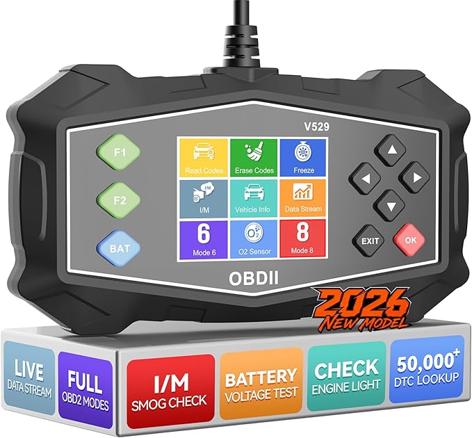 Enhanced OBD2 Scanner Diagnostic Tool - Check Engine Code Reader with Battery Tester, EVAP, Live Data, Mode 6/8, Professional