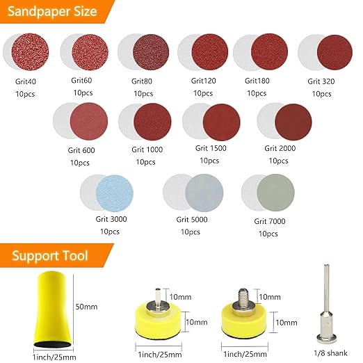 149pcs 1inch Sandpaper 40-7000grit Sanding Disc with Polishing Buffing Wheel Set Shank Backing Pad,Polishing Pads and Bufferi